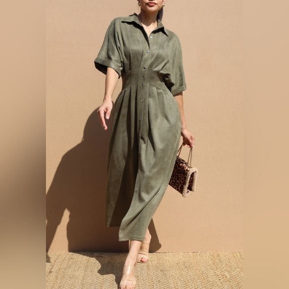 Suede Button Down Dress - Picture 2 of 7